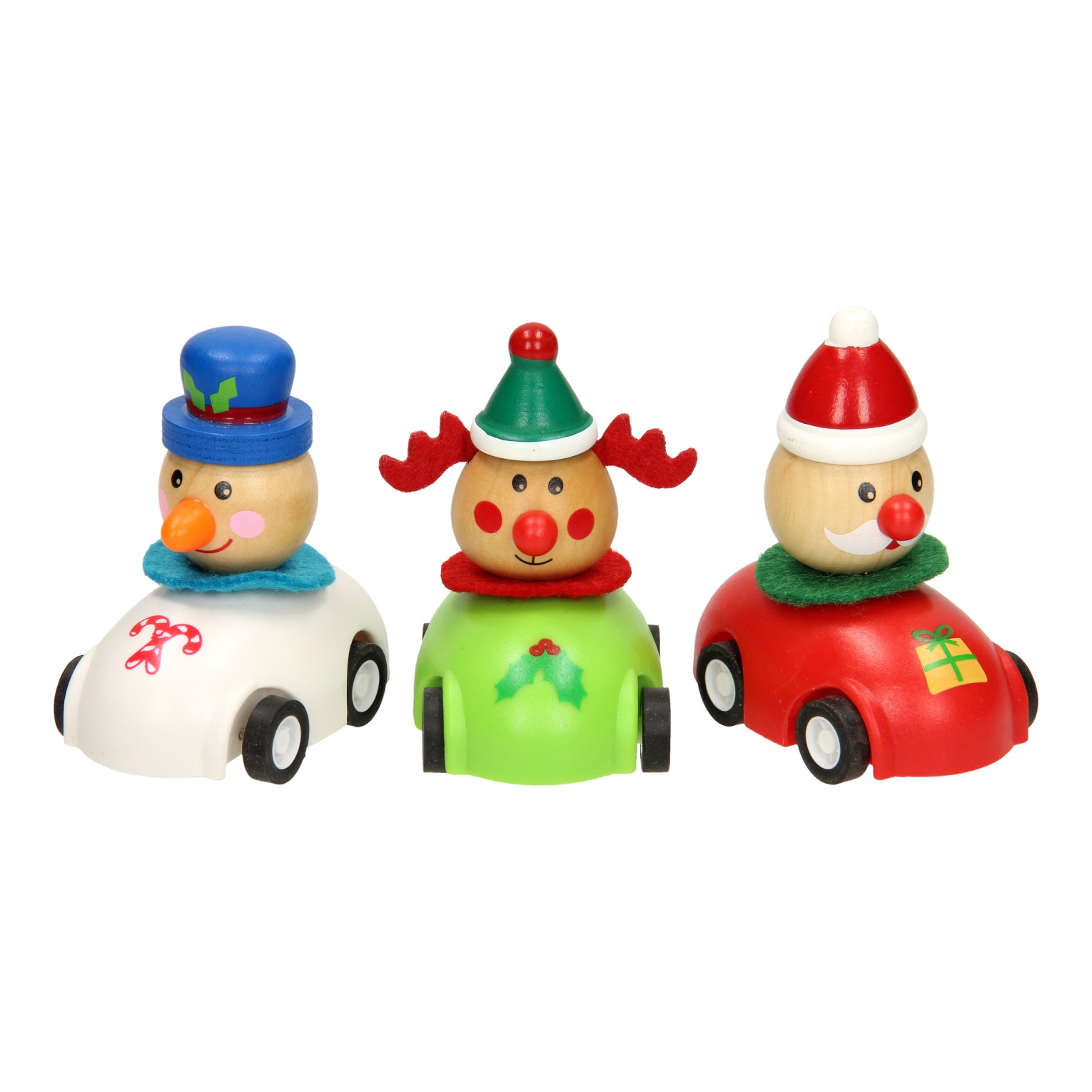 Houten Kerstfiguur in Auto - Speelgoed Outlet